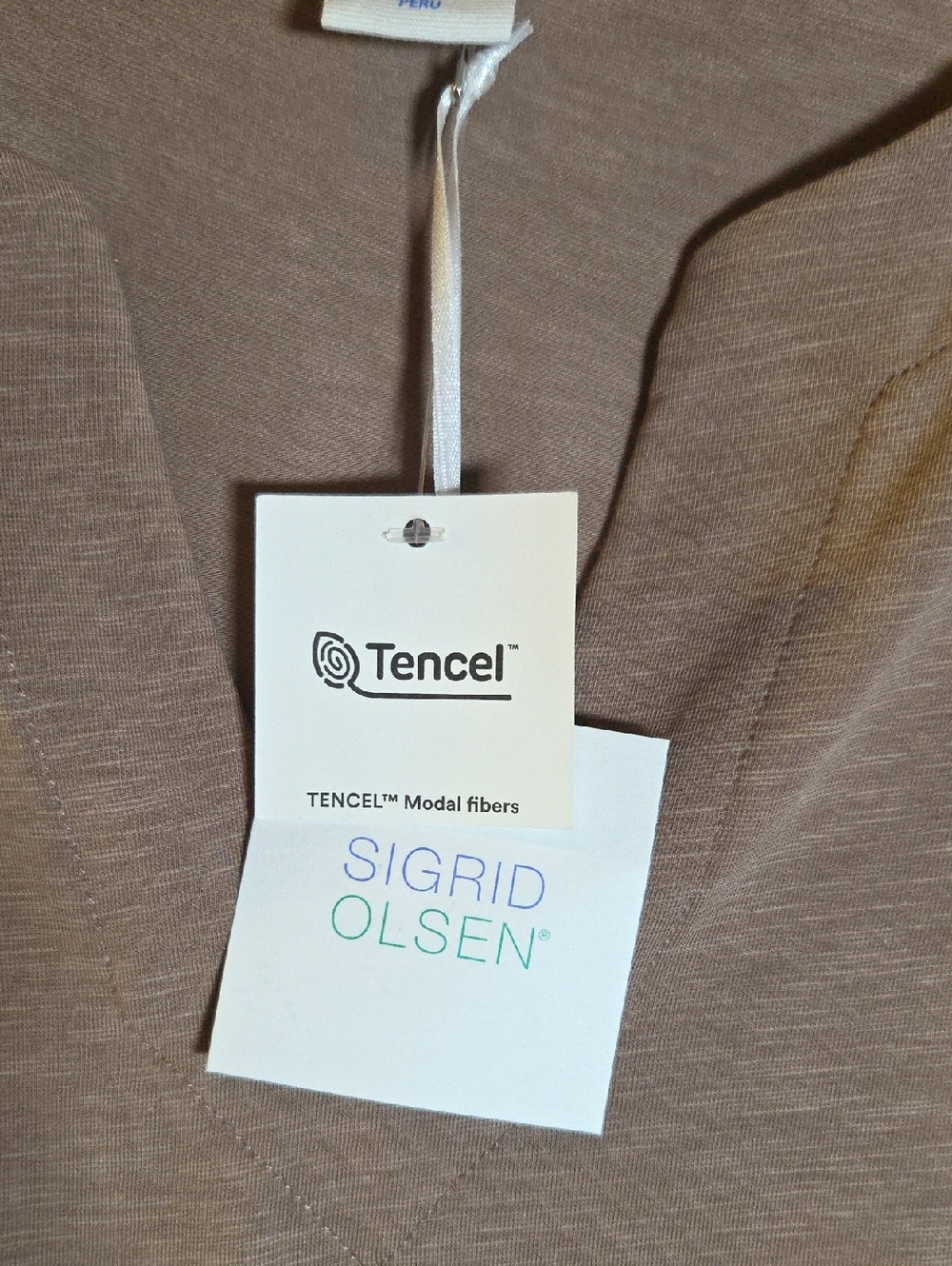 NWT Sigrid Olsen Taupe Split V-Neck Blouse Size M Cotton Tencel Eco Luxury Top - Picture 13 of 13